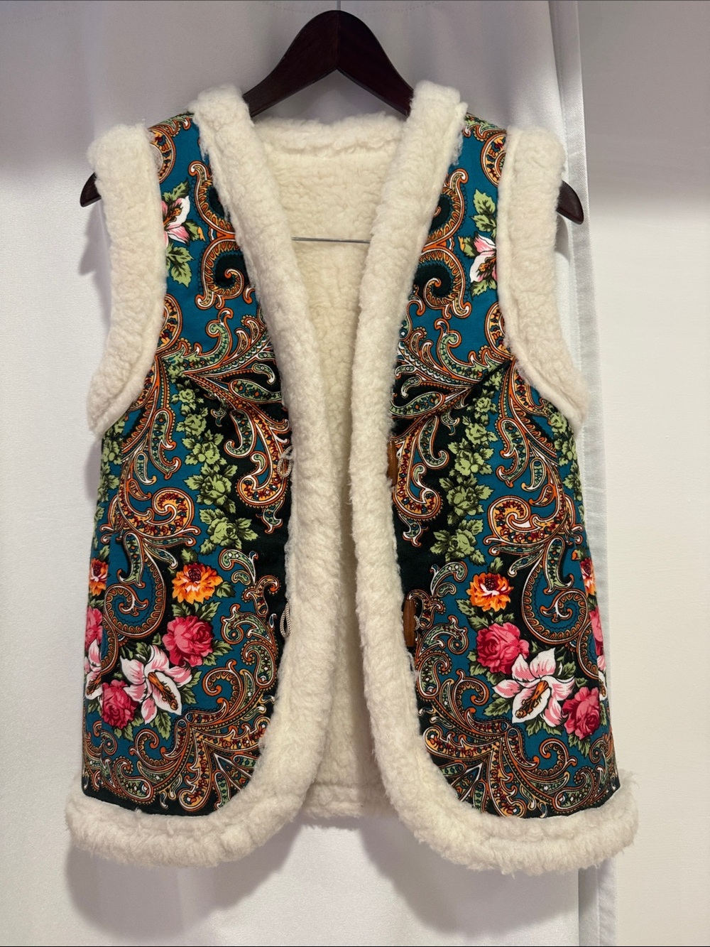Russian | Slavic | Eastern European Inspired Floral Paisley Sherpa-Lined Vest